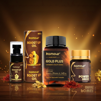 Kamour Confidence Combo – Ayurvedic Wellness Kit for Daily Confidence, Vitality & Massage Care - Capsules + Herbal Oil - Kamour (By Kapeefit)