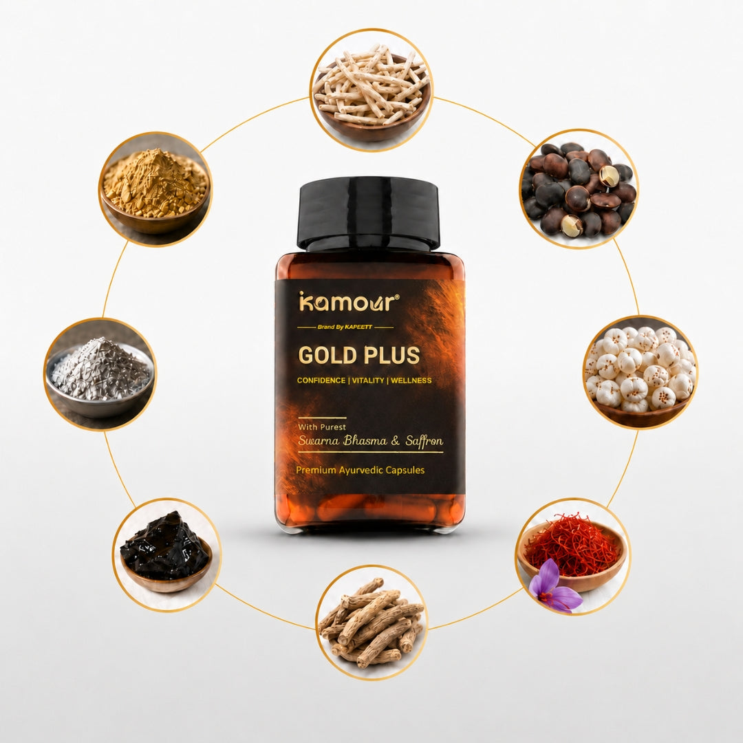 Kamour Gold Plus – Premium Ayurvedic Male Wellness Support Capsules