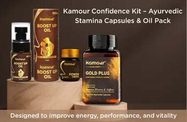 Kamour Confidence Kit with Ayurvedic Stamina Capsules and Oil Pack